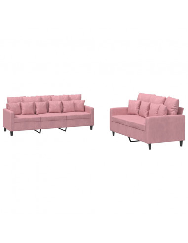 Set di Divani 2 pz con Cuscini rosa in Velluto