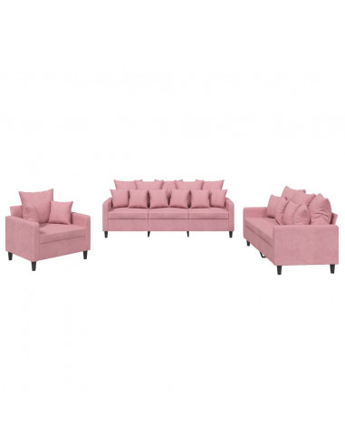 Set di Divani 3 pz con Cuscini rosa in Velluto