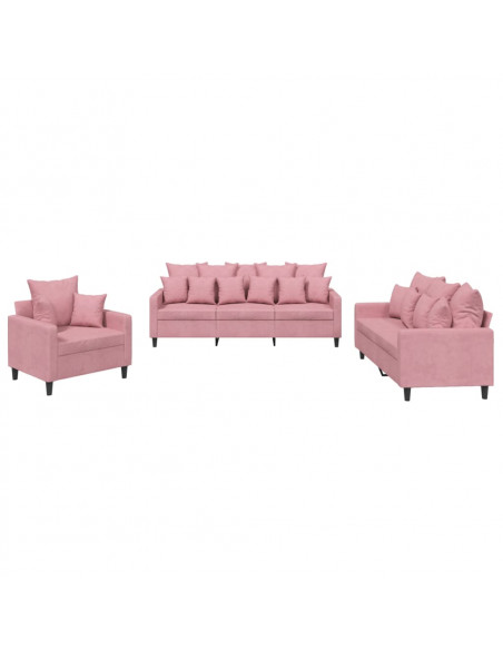 Set di Divani 3 pz con Cuscini rosa in Velluto