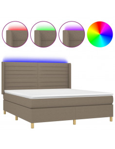 Letto a Molle con Materasso e LED Tortora 160x200 cm in Tessuto 2