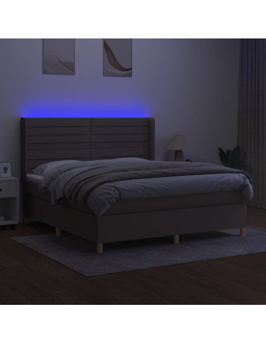 Letto a Molle con Materasso e LED Tortora 160x200 cm in Tessuto