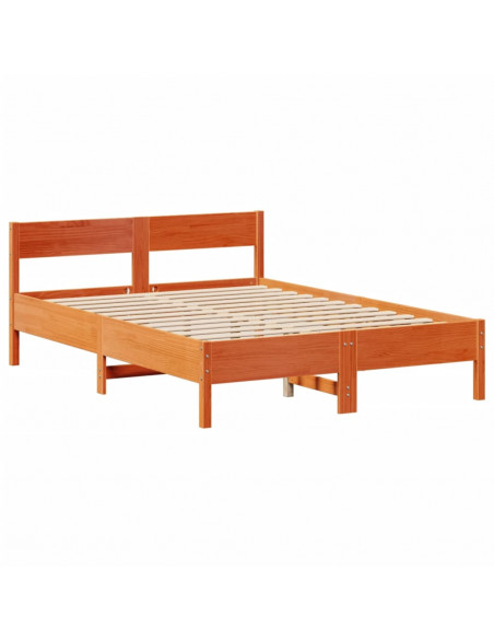 Letto Libreria senza Materasso Marrone Cera 140x190 cm in Pino