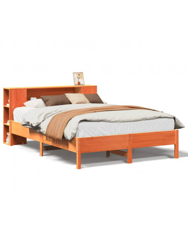 Letto Libreria senza Materasso Marrone Cera 140x190 cm in Pino