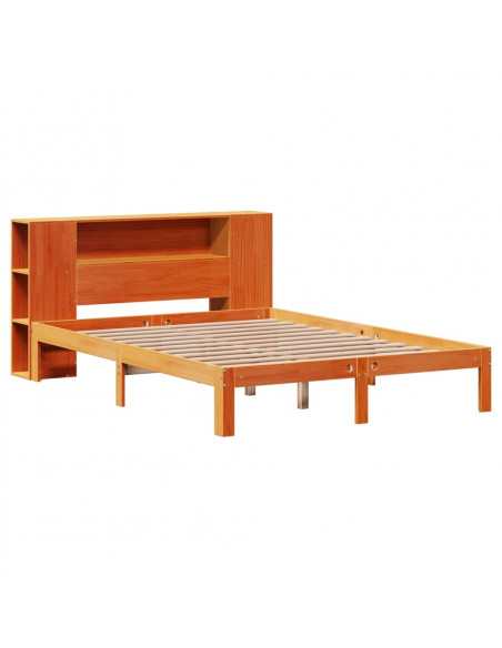 Letto Libreria senza Materasso Marrone Cera 140x190 cm in Pino