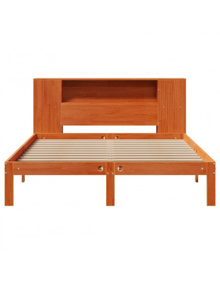Letto Libreria senza Materasso Marrone Cera 140x190 cm in Pino
