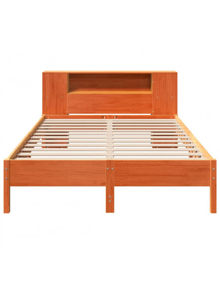 Letto Libreria senza Materasso Marrone Cera 140x200 cm in Pino