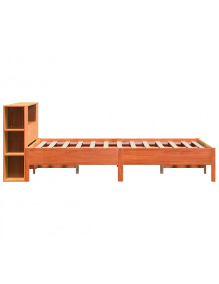 Letto Libreria senza Materasso Marrone Cera 140x200 cm in Pino