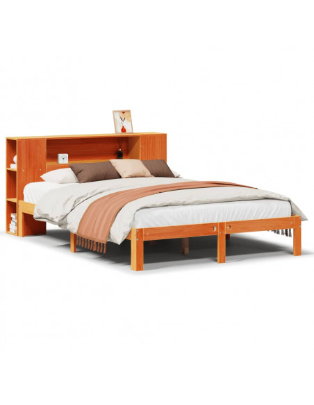 Letto Libreria senza Materasso Marrone Cera 140x200 cm in Pino