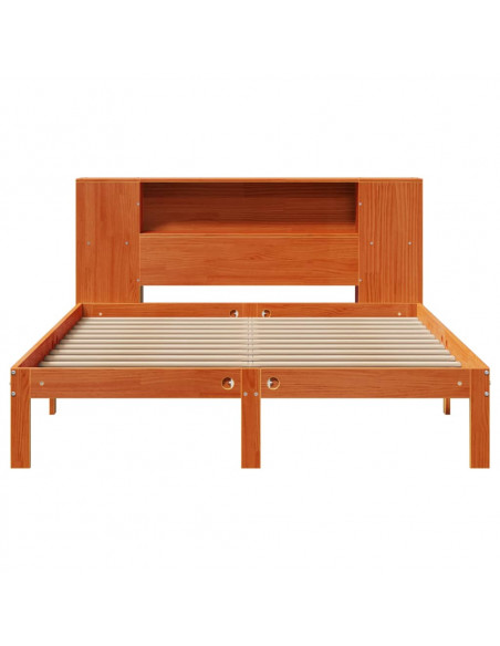 Letto Libreria senza Materasso Marrone Cera 140x200 cm in Pino