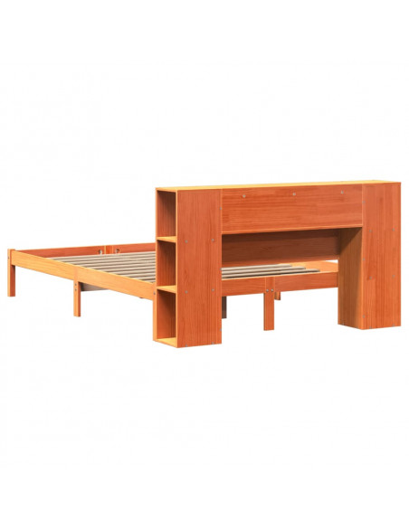 Letto Libreria senza Materasso Marrone Cera 150x200 cm in Pino