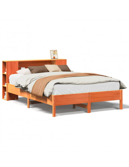 Letto Libreria senza Materasso Marrone Cera 160x200 cm in Pino