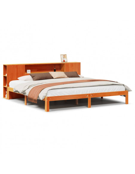 Letto Libreria senza Materasso Marrone Cera 180x200 cm in Pino