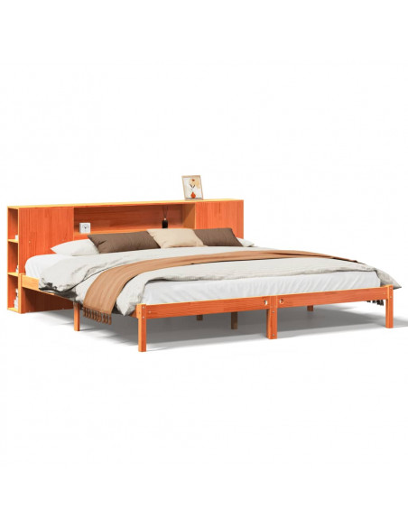 Letto Libreria senza Materasso Marrone Cera 180x200 cm in Pino
