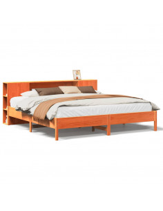 Letto Libreria senza Materasso Marrone Cera 200x200 cm in Pino 2