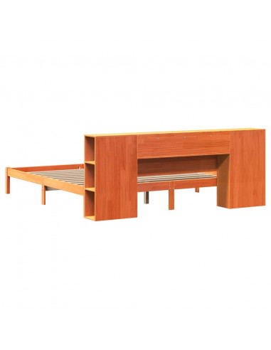 Letto Libreria senza Materasso Marrone Cera 200x200 cm in Pino