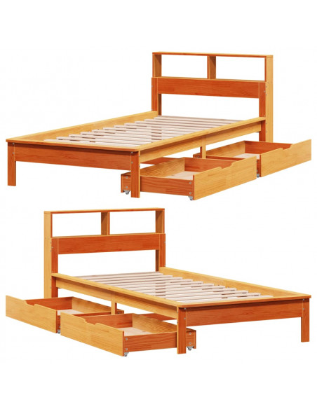 Letto Libreria senza Materasso Marrone Cera 90x190 cm in Pino