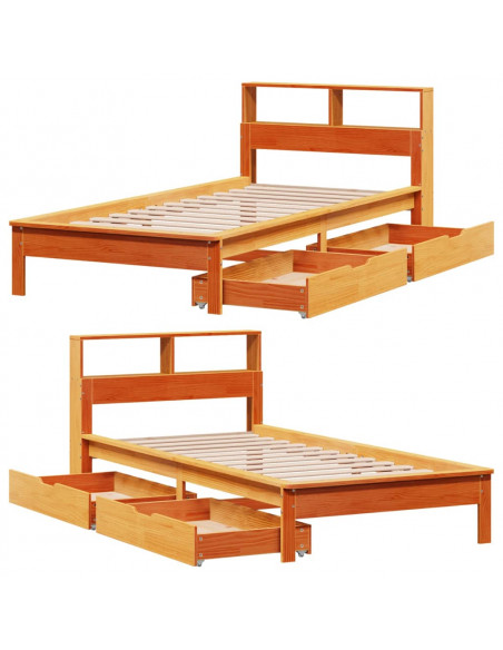 Letto Libreria senza Materasso Marrone Cera 90x200 cm in Pino