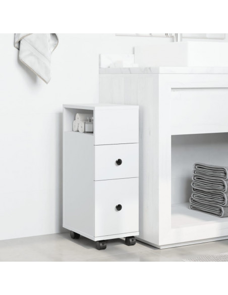Mobile da Bagno Stretto con Ruote Bianco in Truciolato