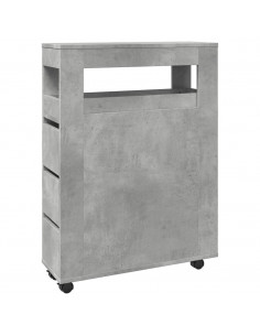 Mobile da Bagno Stretto con Ruote Grigio Cemento in Truciolato 2