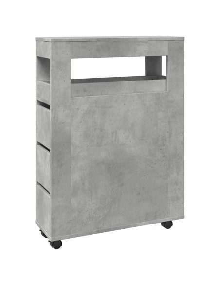 Mobile da Bagno Stretto con Ruote Grigio Cemento in Truciolato