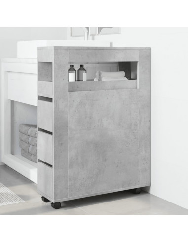 Mobile da Bagno Stretto con Ruote Grigio Cemento in Truciolato