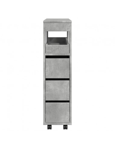 Mobile da Bagno Stretto con Ruote Grigio Cemento in Truciolato