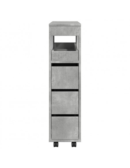 Mobile da Bagno Stretto con Ruote Grigio Cemento in Truciolato