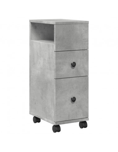 Mobile da Bagno Stretto con Ruote Grigio Cemento in Truciolato