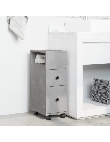 Mobile da Bagno Stretto con Ruote Grigio Cemento in Truciolato