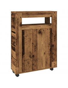 Mobile da Bagno Stretto con Ruote Legno Vecchio in Truciolato 2