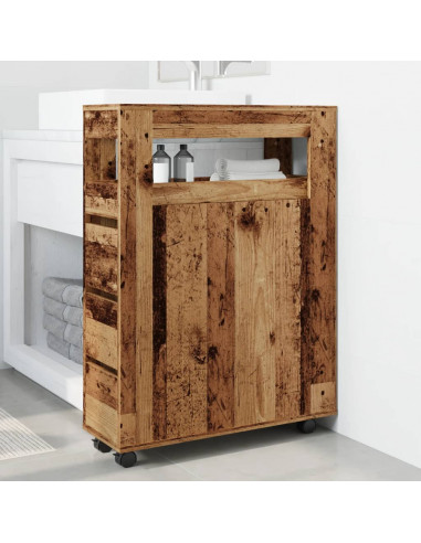 Mobile da Bagno Stretto con Ruote Legno Vecchio in Truciolato