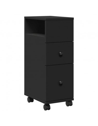 Mobile da Bagno Stretto con Ruote Nero in Truciolato