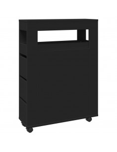 Mobile da Bagno Stretto con Ruote Nero in Truciolato 2