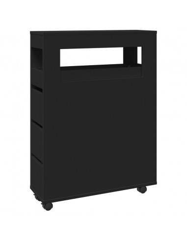 Mobile da Bagno Stretto con Ruote Nero in Truciolato