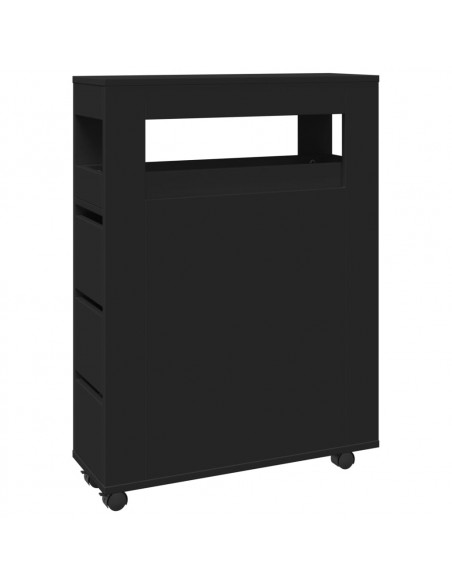 Mobile da Bagno Stretto con Ruote Nero in Truciolato