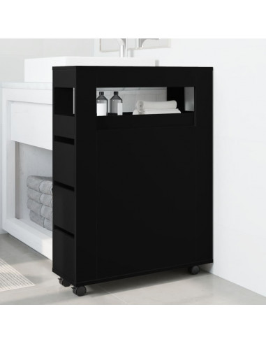 Mobile da Bagno Stretto con Ruote Nero in Truciolato