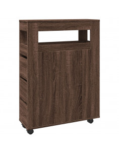 Mobile da Bagno Stretto con Ruote Rovere Marrone in Truciolato 2