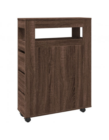 Mobile da Bagno Stretto con Ruote Rovere Marrone in Truciolato