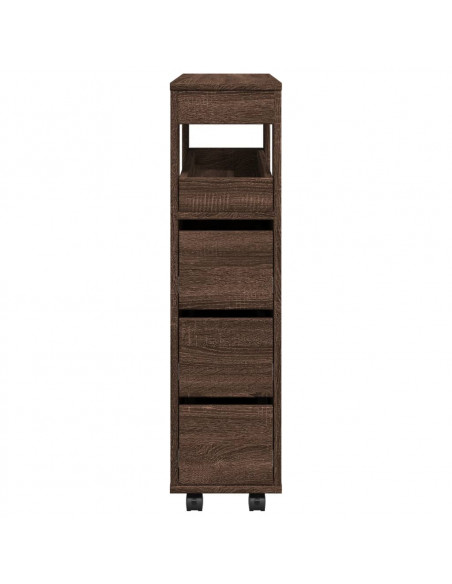 Mobile da Bagno Stretto con Ruote Rovere Marrone in Truciolato