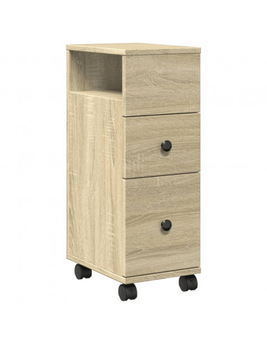 Mobile da Bagno Stretto con Ruote Rovere Sonoma in Truciolato