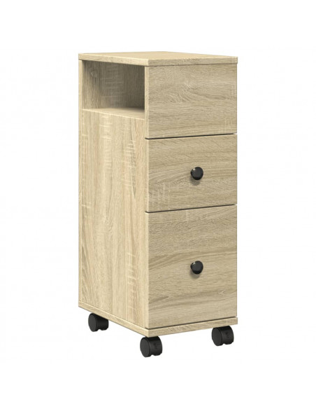 Mobile da Bagno Stretto con Ruote Rovere Sonoma in Truciolato