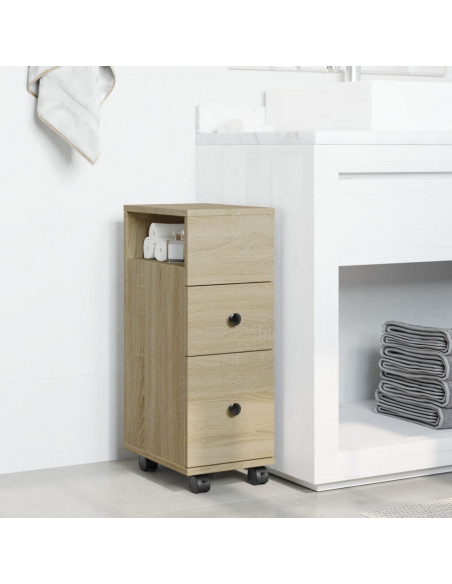 Mobile da Bagno Stretto con Ruote Rovere Sonoma in Truciolato