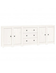 Credenza Bianca 230x35x80 cm in Legno Massello di Pino 2