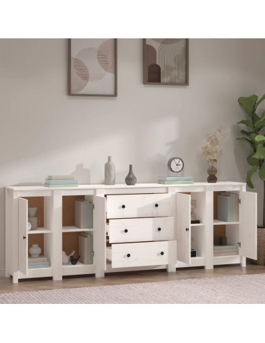 Credenza Bianca 230x35x80 cm in Legno Massello di Pino