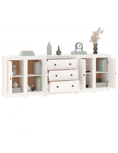 Credenza Bianca 230x35x80 cm in Legno Massello di Pino