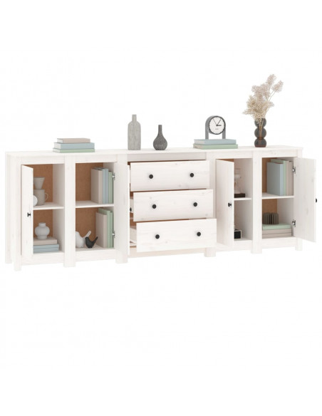 Credenza Bianca 230x35x80 cm in Legno Massello di Pino