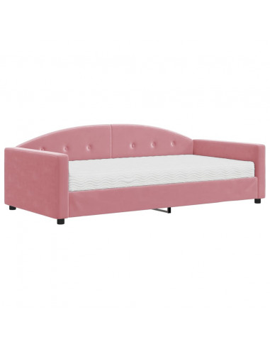 Divano Letto con Materasso Rosa 100x200 cm in Velluto