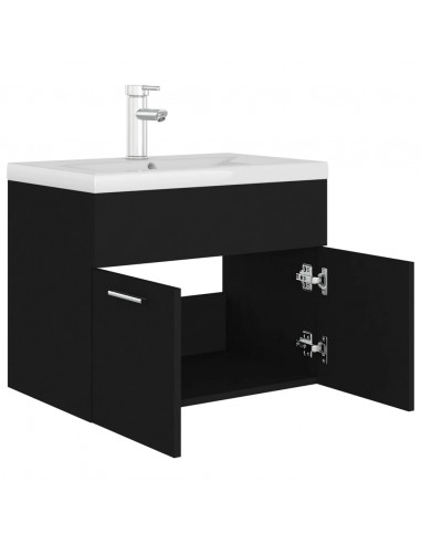 Mobile con Lavabo Integrato Nero in Legno Multistrato