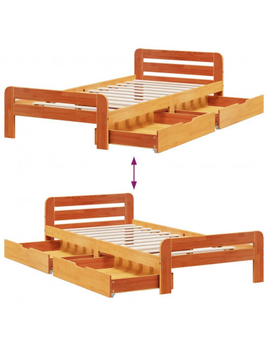 Letto senza Materasso Marrone Cera 75x190 cm in Legno di Pino