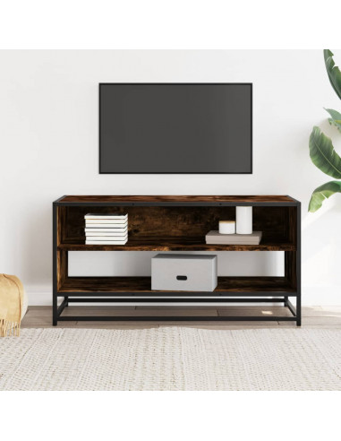 Mobile TV Rovere Fumo 91x40x46 cm Legno Multistrato e Metallo
